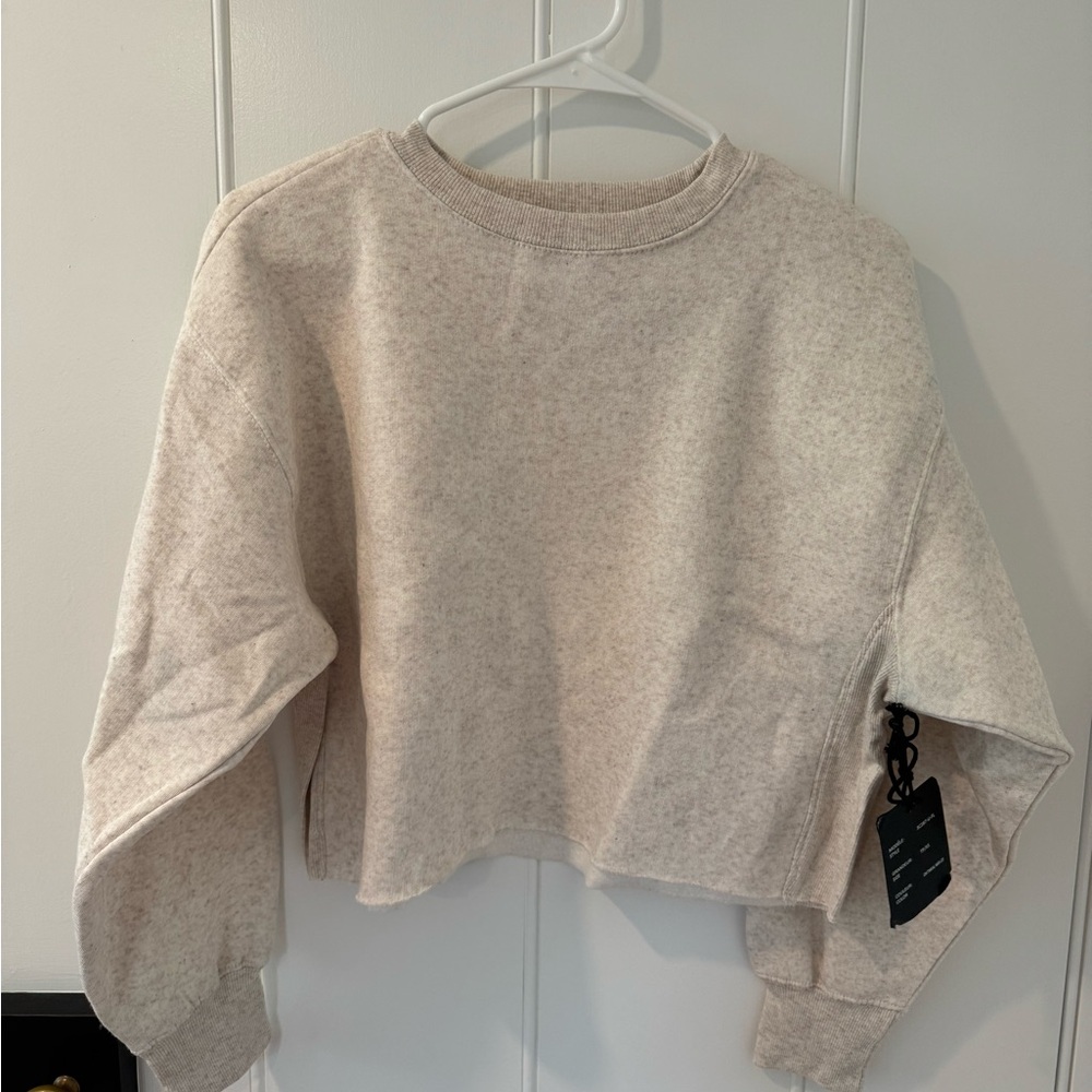 NWT Cropped Heather Tan Crewneck